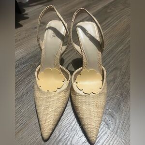 Zara Women's Raffia Textured Slingback Heels